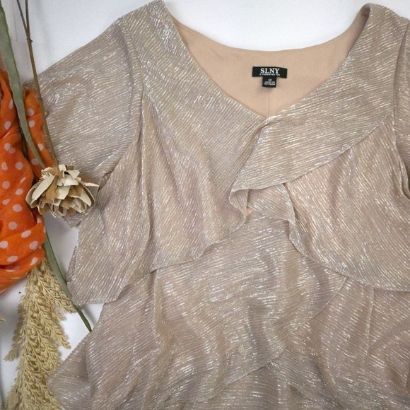 SLNY Shimmering Rose Gold Layered Dress Sz 12 - Picture 4 of 14